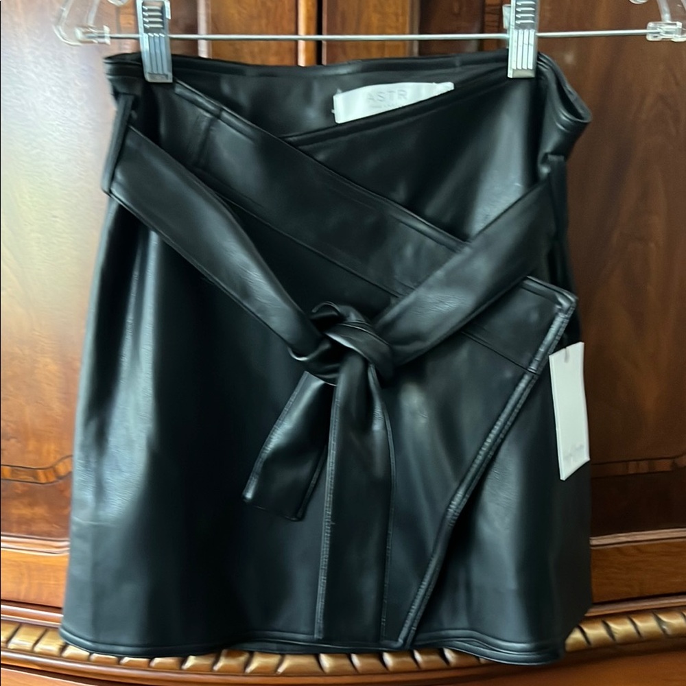 Astr Black Mini Wrap Skirt with Tie Front